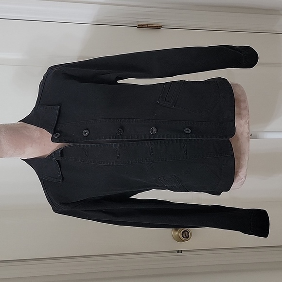 Chico's Platinum Size 1 (M-8) Black Denim Button Front Jacket, EUC - Picture 1 of 11